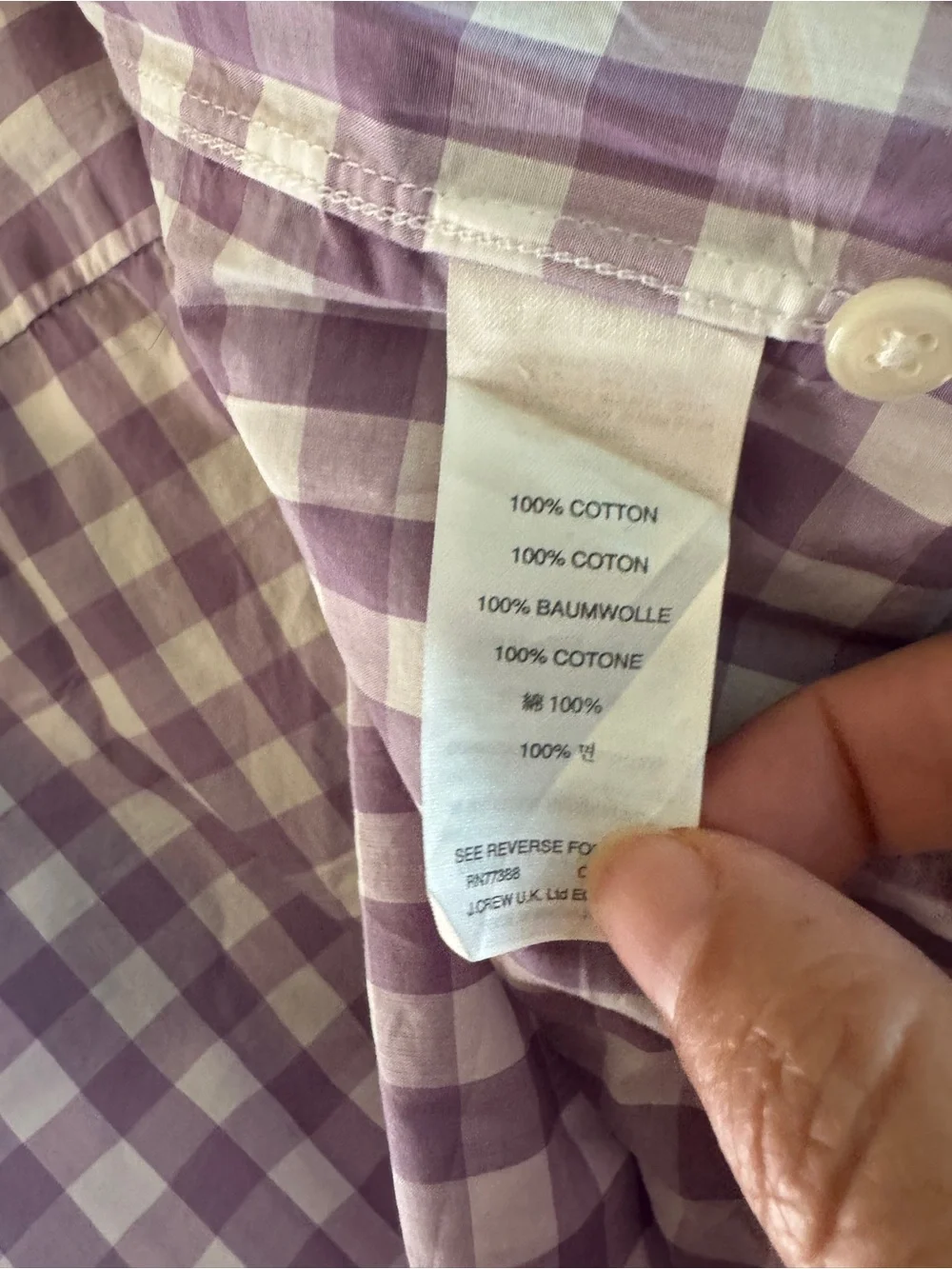 J. Crew Lavender Gingham Button-Down Shirt